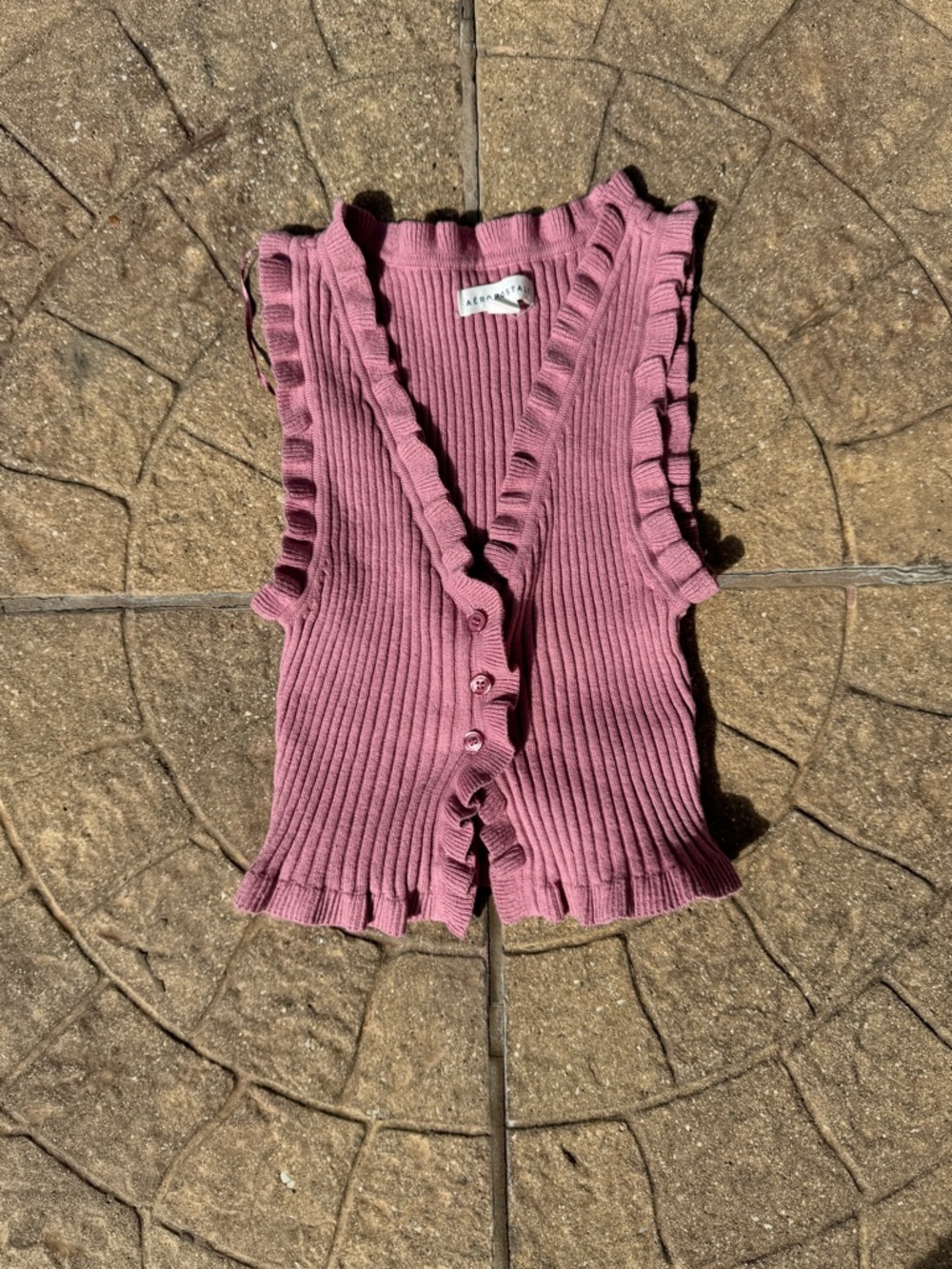 Aeropostale Dusty Rose Ribbed Ruffle Button-Up Tank - Picture 4 of 4